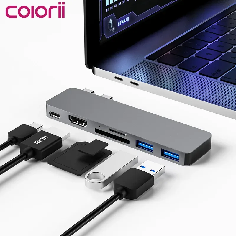 Hubs Colorii USB C Centra typu C do HDMI/SD/TF Compatybilna Adapter 5 w 1 w 1 Type C Stata dla MacBook Pro USB 3.0 Splitter