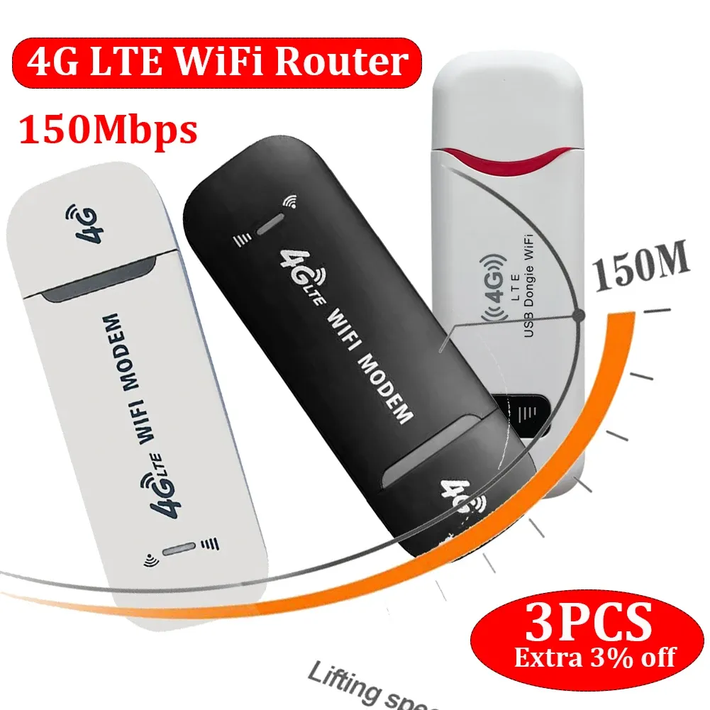 Routers 3/2/1 1PCS 4G LTE LTE Wireless Dongle Mobile Mobile Broadband 150 Mbps Modem Stick 4G Carte SIM Router Home Office Home Office WiFi Adaptateur