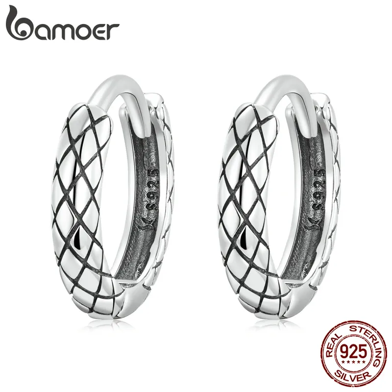 Boucles d'oreilles Bamoer 100% 925 Sterling Silver Snake Pattern Eart Buckles For Women Silver Cool Hoop Boucles d'oreilles Femme Bijoux Oreilles Gift