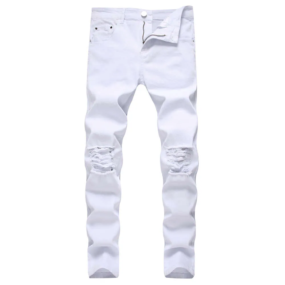 2020 New Men's Jeans Slim Fit, Straight Leg, Casual Hole Breaking Motorcycle Beggar Men's Pants Trend