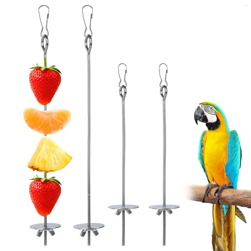 Outros pássaros suprimentos 4 PCs espeto de aço inoxidável Parrot alimentador vegeta