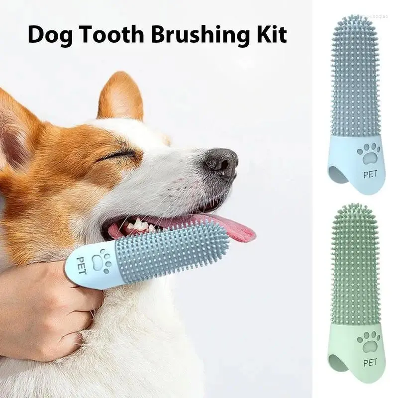 Hundkläder tänder rengöring borste silikon tandborste set husdjur grooming levererar mjuka finger täckformar