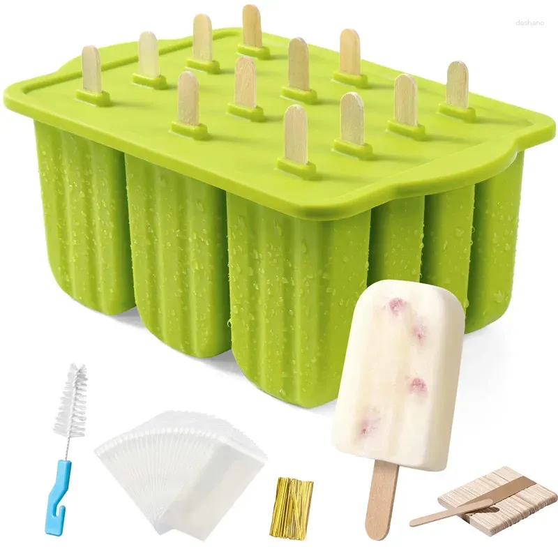 Moldes para hornear Molde de helado de silicona con herramientas Palabres de madera Diy Jugo de frutas Cubas Maker Papsicle Mould