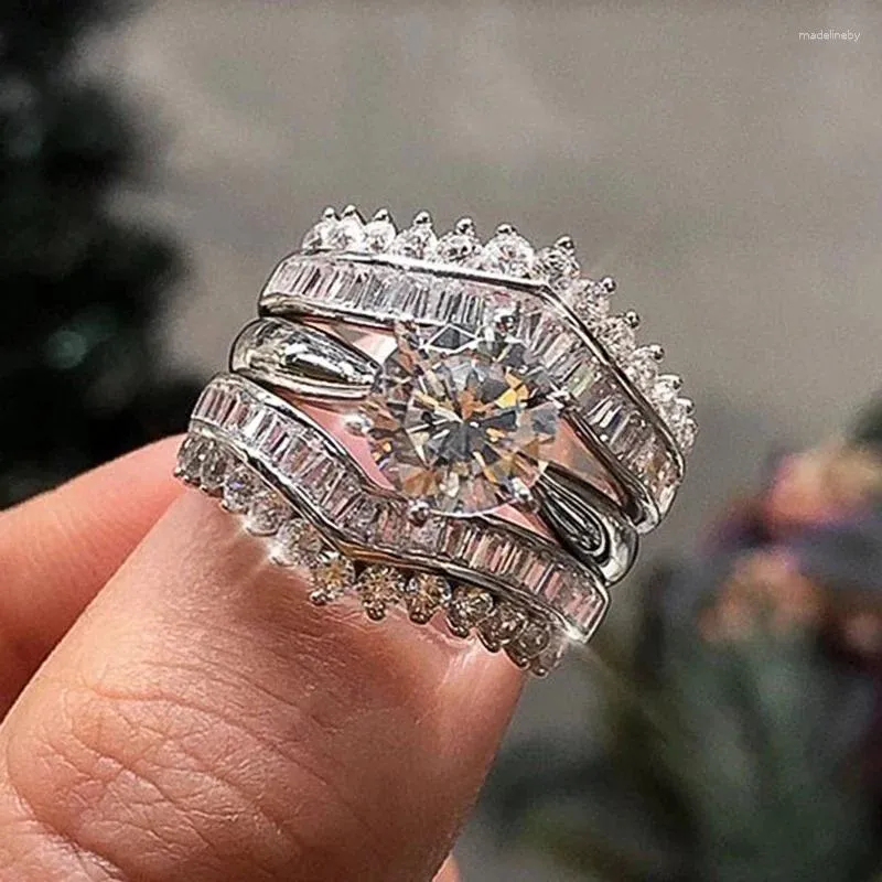 Cluster Rings 2024 3Pcs Double Stackable Set For Women Luxury Wedding Bands Accessories With Brilliant Crystal CZ Trendy Jewelry