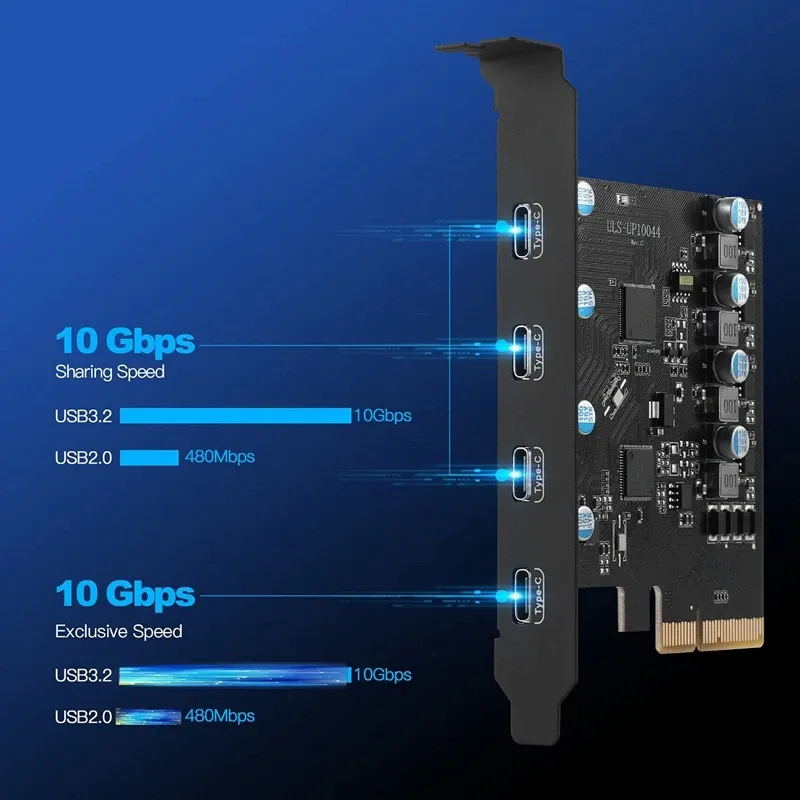 Kort PCIe Gen2 4x USB3.2 3,1 kort med chip ASM3142 4Port Type C Hub Intern Expansion Card Controller Adapter för stationär dator