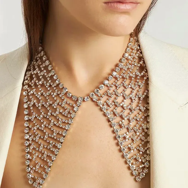 Clips Novely Rhinestone Gollo cavo cavo cavo Collana gioielli da sposa per le donne Crystal Geometric Neckie Collar Collar
