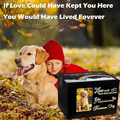 Large Wooden Pet Memorial Urn For Dog Or Cat Ashes - With Photo Frame & Flannel Lining, Keepsake Memory Box - View #5