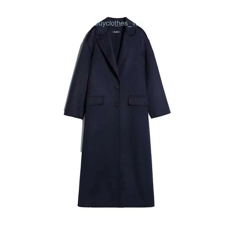 브랜드 코트 여성 코트 디자이너 코트 Maxmara 2024 New Womens Navy Blue Pure Wool Small Flip Collar 긴 단일 가슴 코트는 위엄있는 분위기와 다재다능합니다.