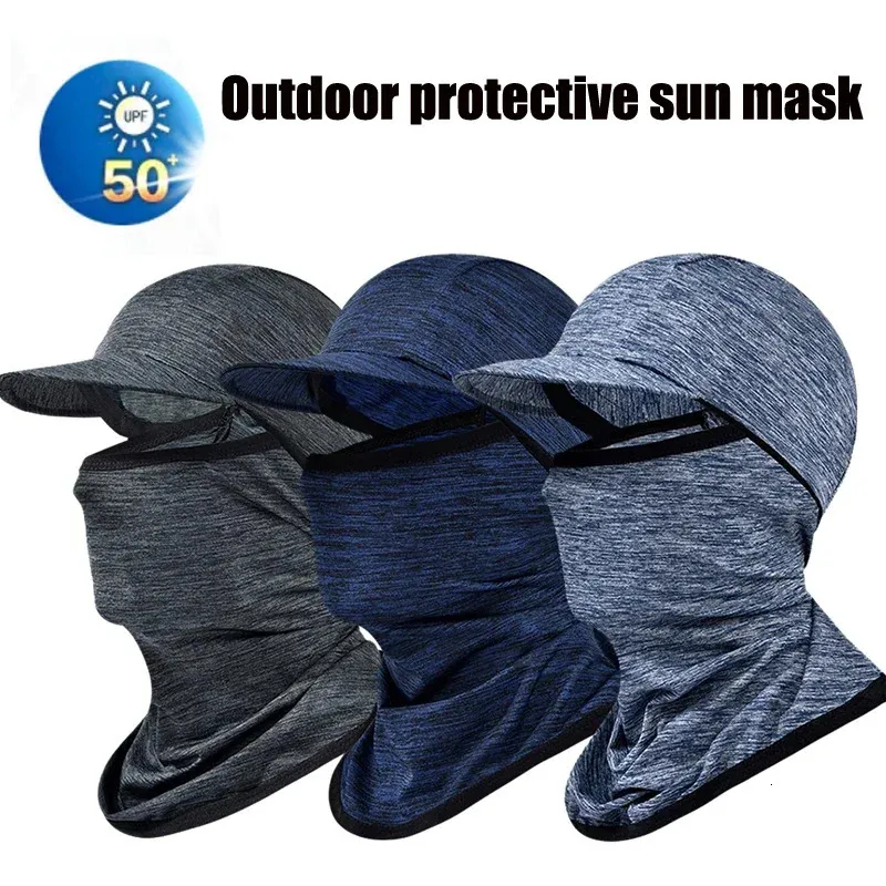 Protetor solar capa de face sola capuz de capuz UV Proteção de seda de seda para homens Mulheres Cicling Salbing Running SunStrening Capuz 240422