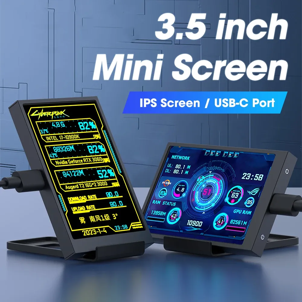 Kuddar 3,5 tum 320*480 Computer Monitor IPS Typec Sekundär skärm CPU GPU RAM HDD USB Display Stand + USB Hub Inget behov AIDA64