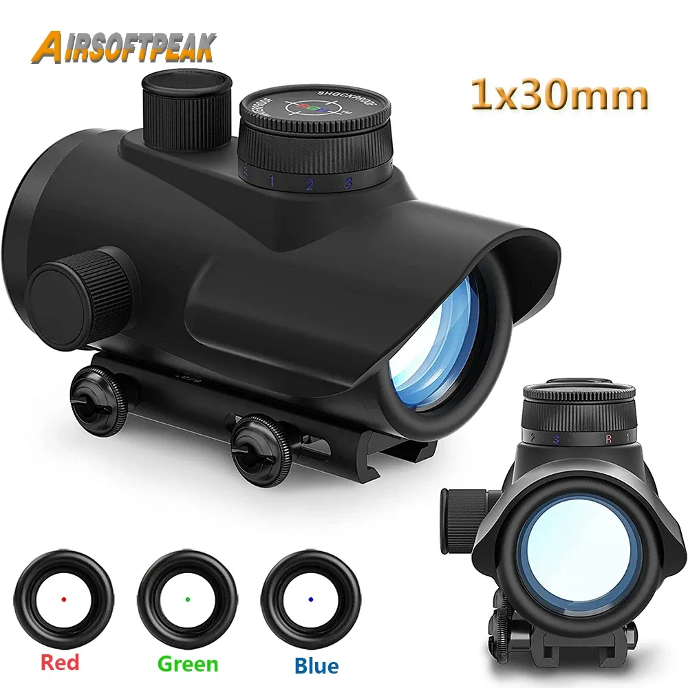 SCOPES 1x30mm Red Dot Sight Tactical Red Green Blue Dot Collimator Reflex Sight Hunting Optics Rifle Scope for 11/20mm Rail Mount