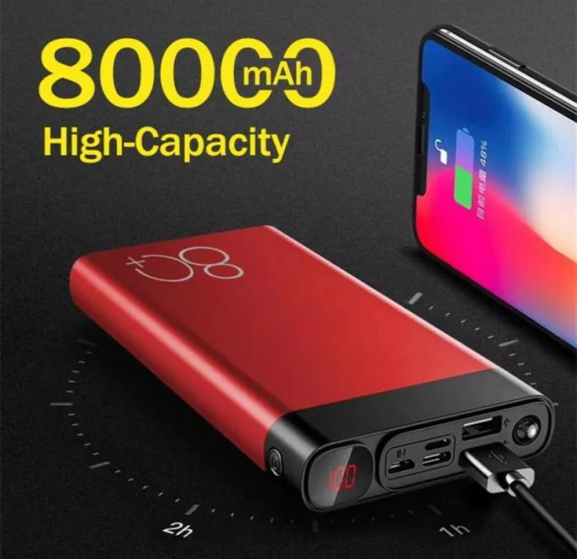 ZHT Fast charging 2 4A Power Bank USB Type C External Batteries 80000mAh Portable Power Bank with LED Light HD311t73474512668164