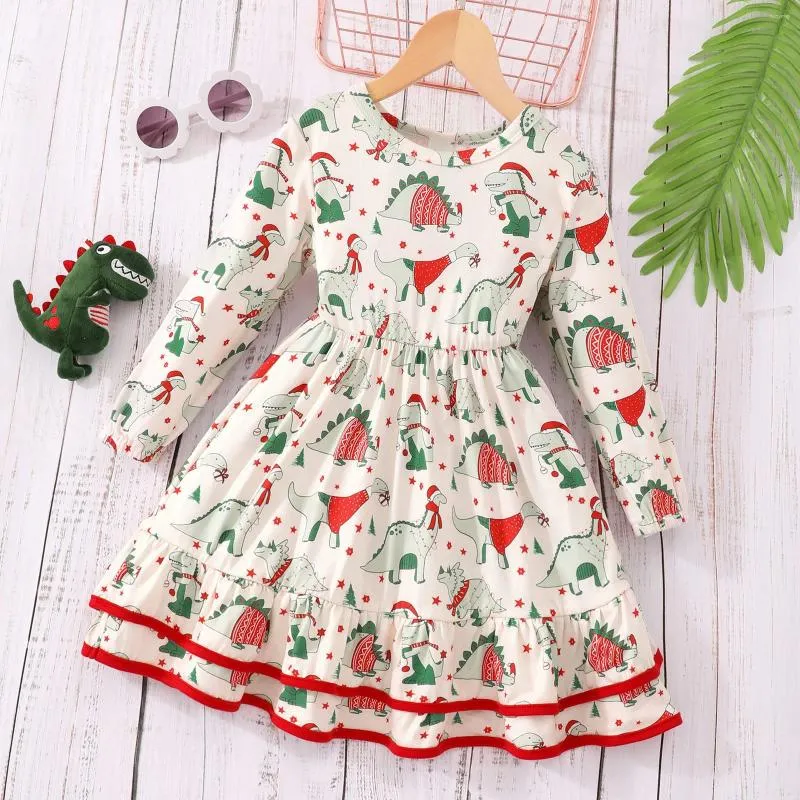 Vestidos de menina Criança meninas de manga longa estampas de Natal Fall Dress Dance Party Kids Collar Sunflower