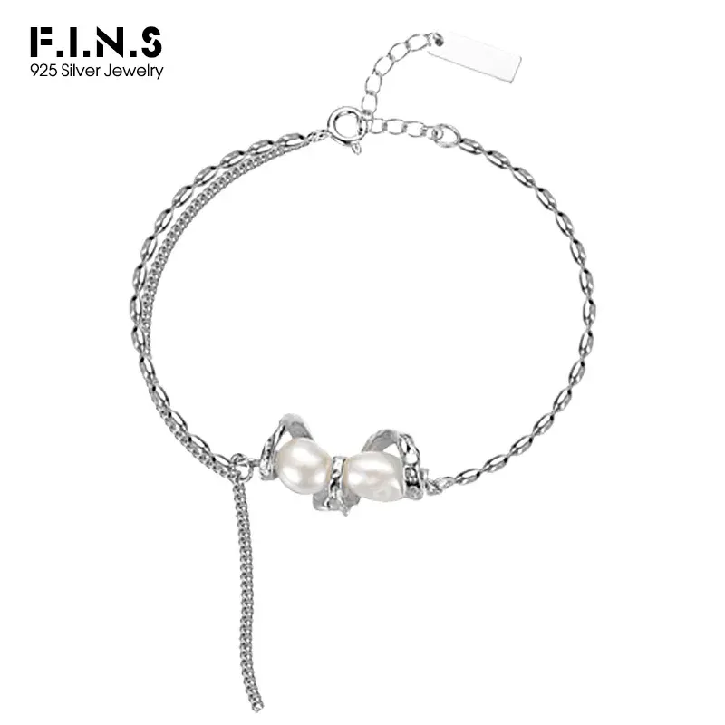 STRANDS F.I.N.S ORIGINELE S925 Sterling Silver Bracelet Onregelmatige zoetwater Pearl Hand Flauwe sieraden Voorkom allergie -accessoires