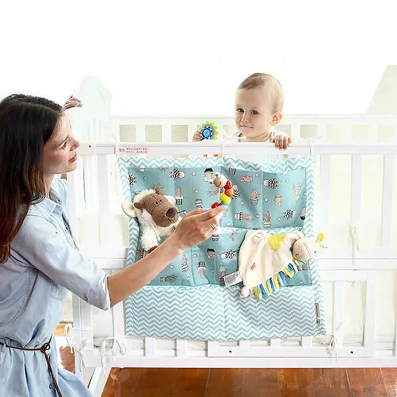 Coton gris lit de bébé sac de rangement suspendu sac de lit de berceau de lit de lit de couches de couches jouet poche pour la litière de bébé purserie 52 * 56cm 240408