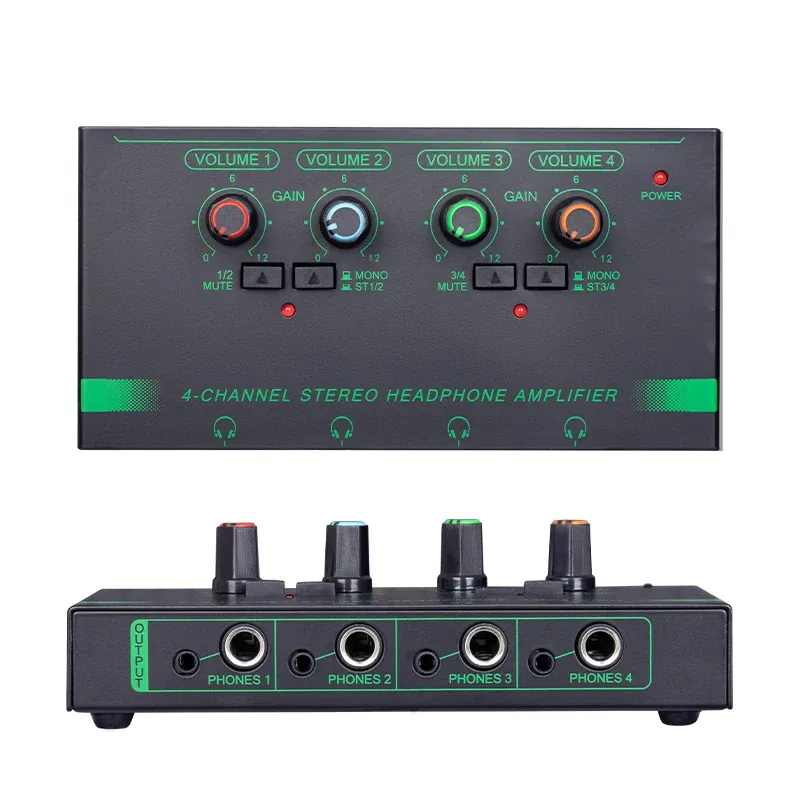 Amplifier 4/6 Channels Mini Portable Earphone Splitter Volume Control Ultra LowNoise Audio Mixer 6.35/3.5mm Input for Stage and Studios