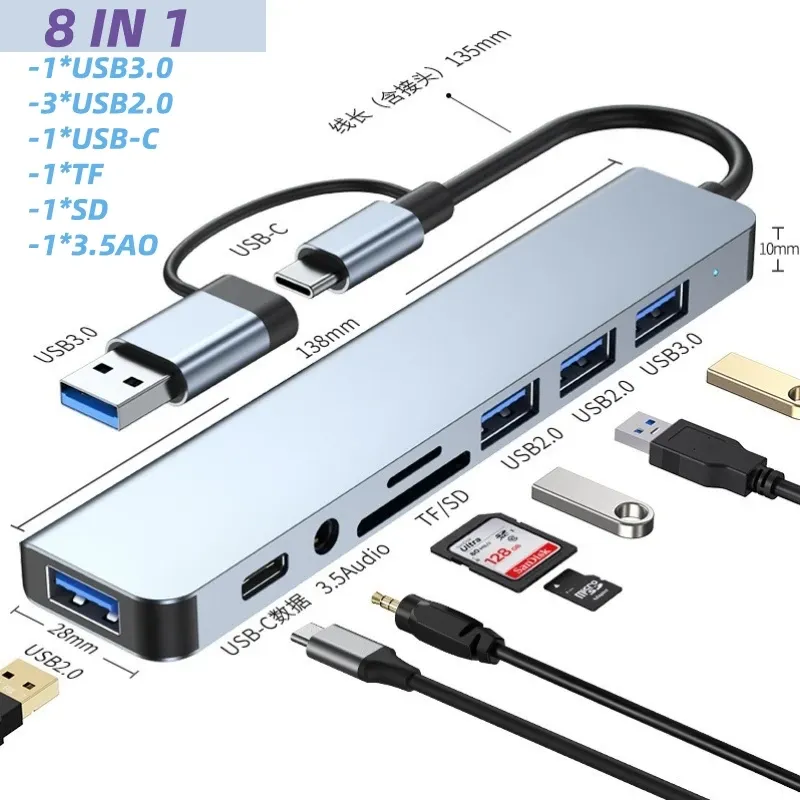 Станции Noklead 4/5/7/8 в 1 Hub USB C Dock Station USB C Hub Adapter Adapter PD SD TF Videoard для MacBook Lenovo и т. Д.