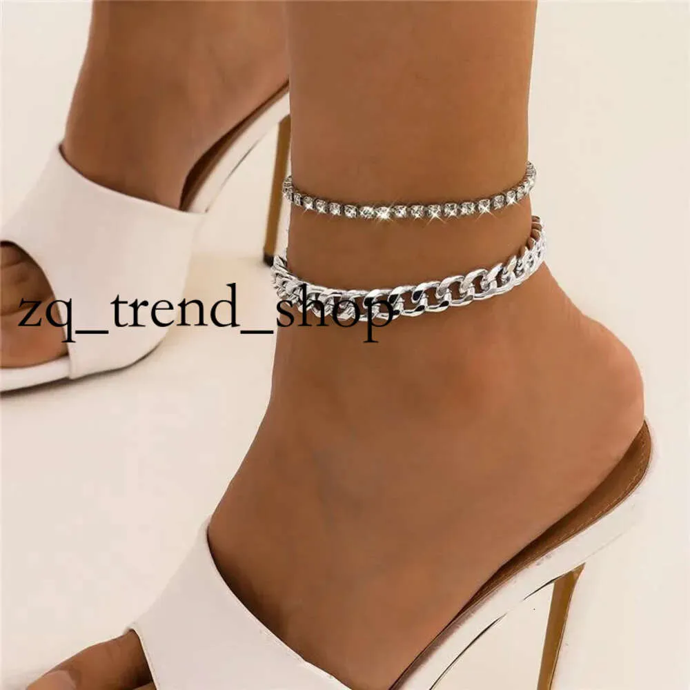 Anklets 2st/Set Gold Silver Color Crystal Chain Justerbar Anklet Set For Women Girl Double Tassel Foot Chains Party Jewelry 54