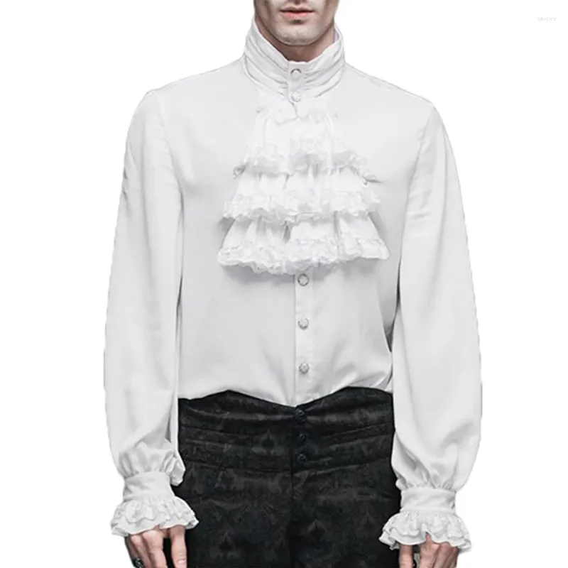 Herren lässige Hemden Männer Vampir Victorian Renaissance und Bluusen Solid Black White Gothic Relpled Stand Halsband mittelalterliche Bluse Tops Hemd