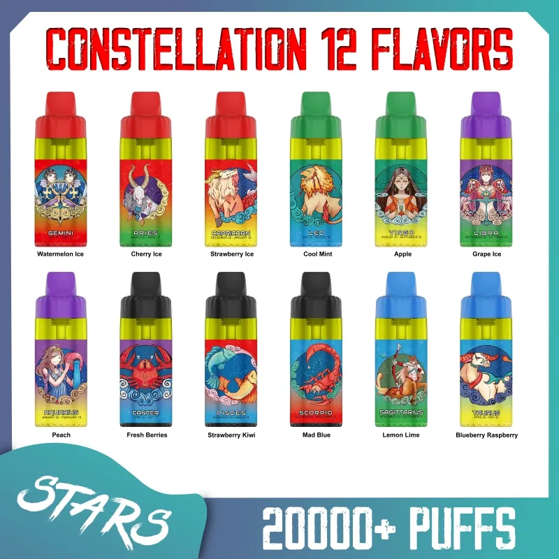 Original Sunfire Stars Tornado 15000 20000 Puffs Einweg Vape RGB Light Vaper Pen 20k Puff 12 Geschmack Einweg E -Zigarette 600mah 30ml Eu Frankreich Spanien Großhandel Großhandel