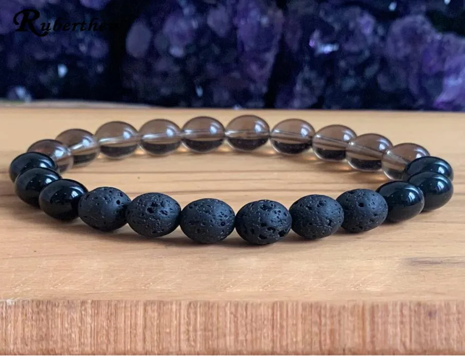 MG1445 Strand Natural roccia naturale Lava lava Bracciale nera Tourmalina Bracciale di quarzo fumato Nuovo design Chakra Root Chakra Mala Bracelets9933577