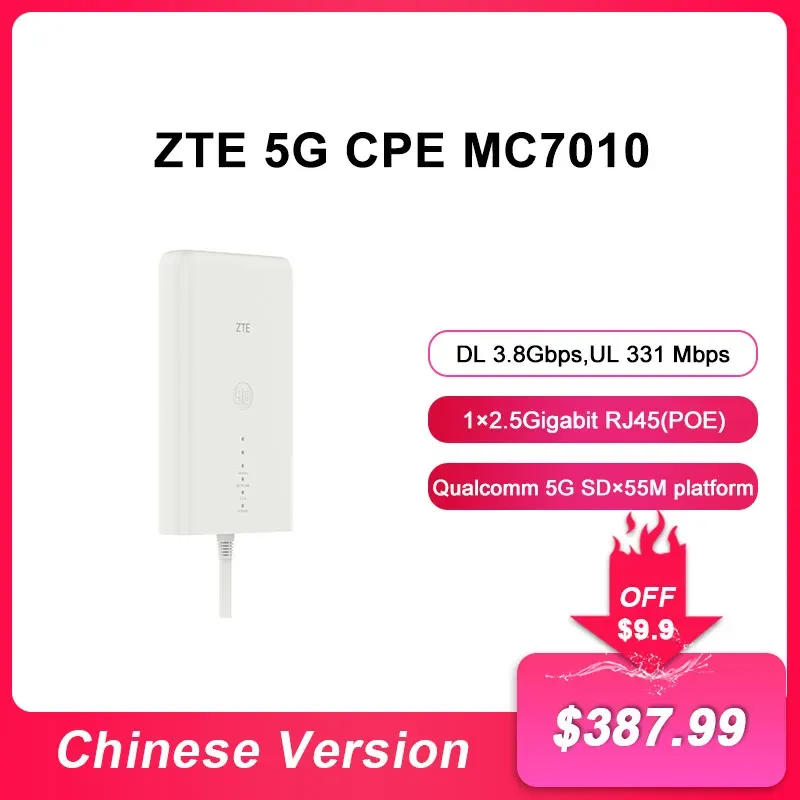 Маршрутизаторы ZTE Outdoor Router MC7010 WiFi Router Repeater Mesh WiFi Extender 5G Sub6+4G SDX55M Платформа N1/3/7/8/20/28/38/41/77/78/79