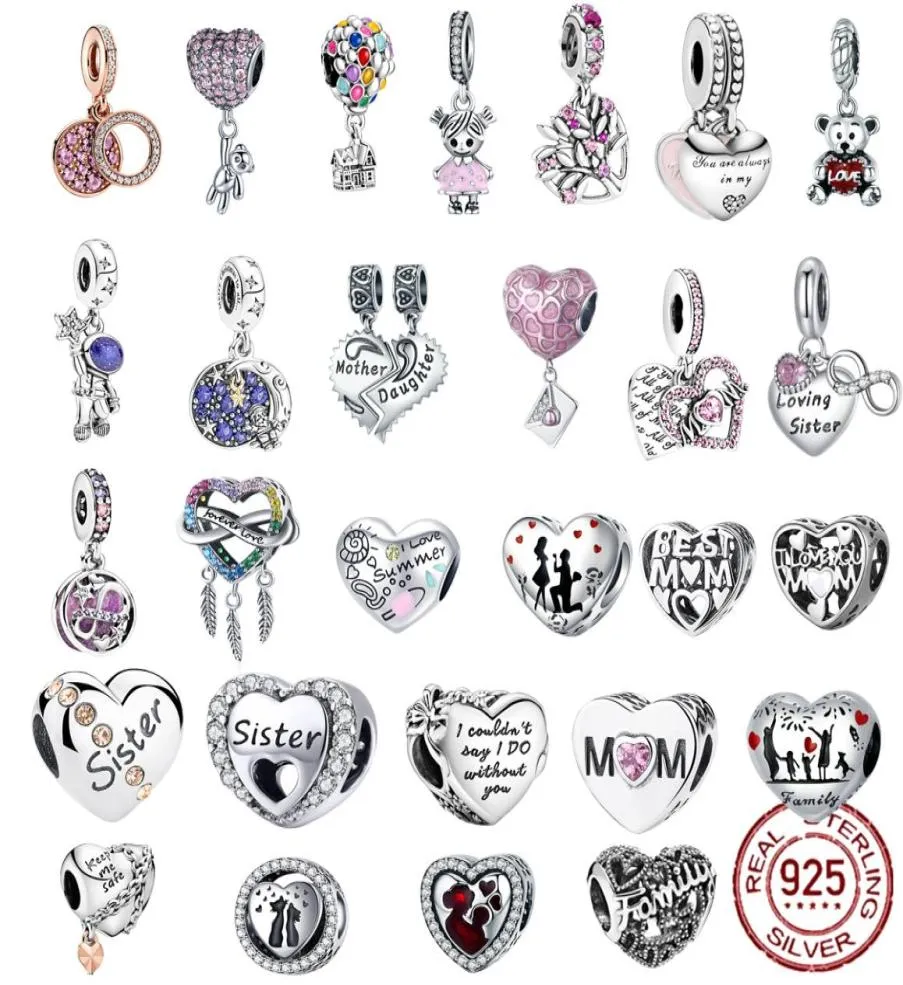 925 Silver Fit Charm 925 Armband Purple Family Mom Sister Dangle Charms Set Pendant DIY Fine Beads Jewelry7580509