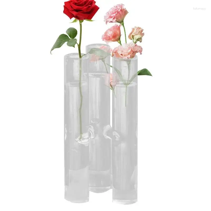 Vasi Vasi di prova del tubo per fiori contenitore per pianta di vetro in cristallo da 3 in 1 Display fresco per tavolo da pranzo desktop
