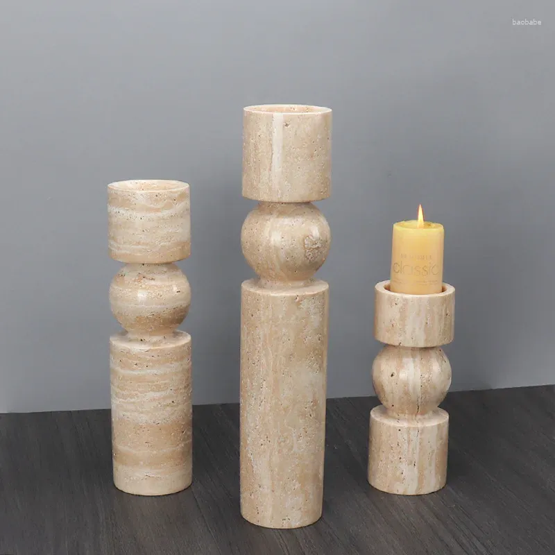 Candelas de desktop decoração macia decoração de mármore natural buraco amarelo Pilar em forma de pedra Central Projeto Central Candlestick Ornamento