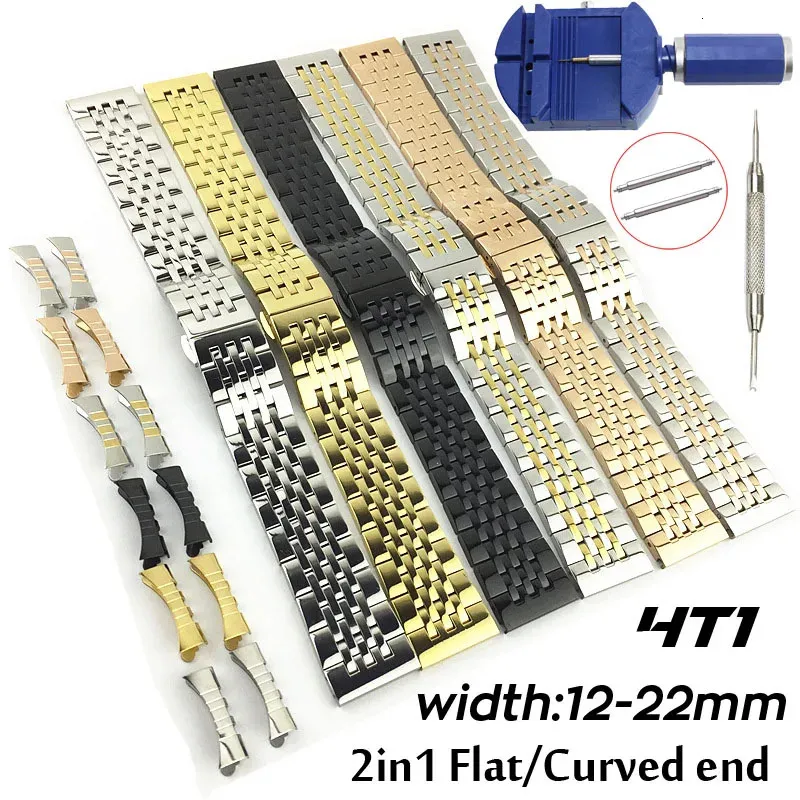 2in1 gebogen platte roestvrijstalen horlogeband 12mm 14 16 17 18 19 20 21 22 mm vervangende horlogeband Polsbandhartband 240422