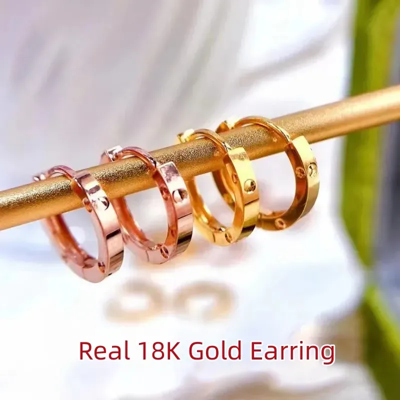 Örhängen muzhi riktig 18k guldörhänge för kvinnor ren au750 örhänge klippklås design enkel mode fin smycken gåva