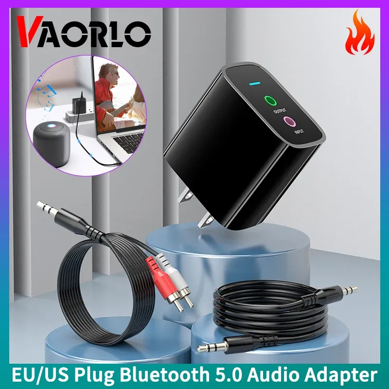 Adaptador Vaorlo EU/US Plug Bluetooth 5.0 Receptor de transmissor de áudio 2 em 1 3,5 mm RCA Sé -tendo sem perda de música Adaptador sem fio para TV PC AMP