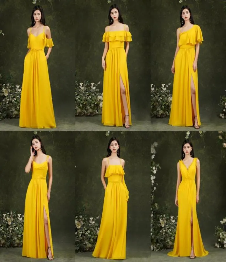 Mixed Designed Yellow Bridesmaid Dresses For Country Garden Beach Bohemian Wedding Guest maid of Honor Gowns Women party Dress1343919