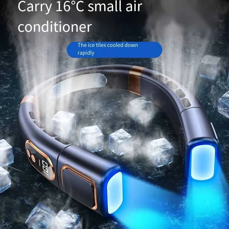 Portable Air Coolers New pendant neck fan digital display power supply without knife neck fan portable summer air cooler USB charging sports fan Y240422