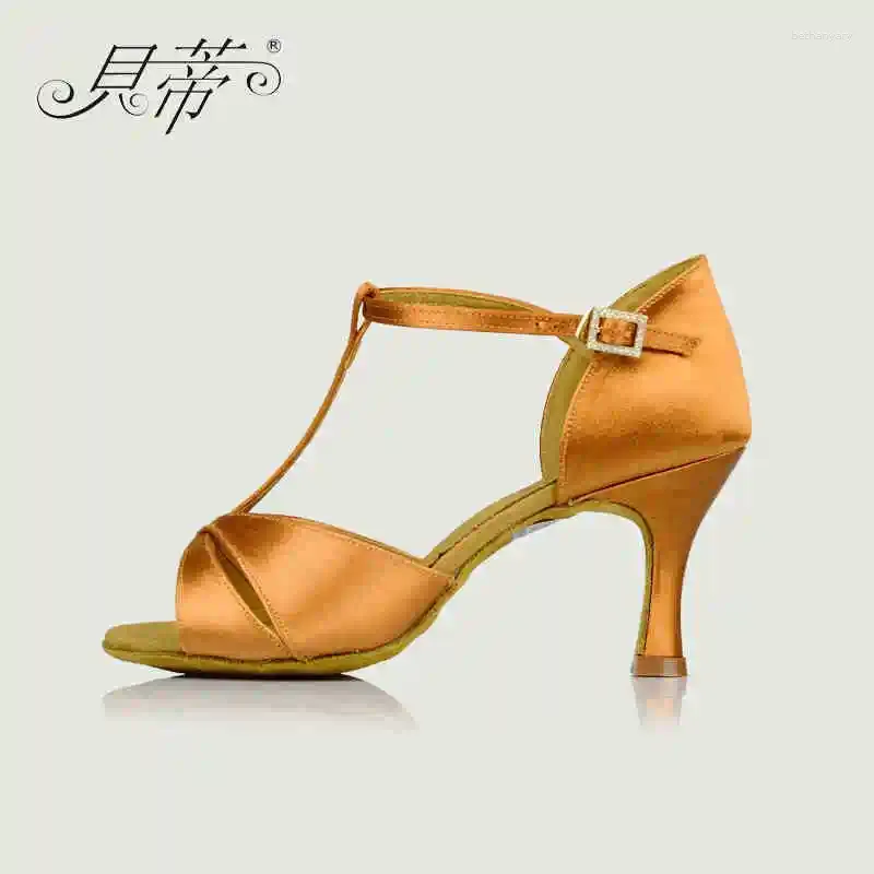 Dance Shoes Latin Woman Salsa BD 2358 Imported Satin Shiny Dazzling Genuine Leather Soles Wear-resistant Non-slip Deep Skin