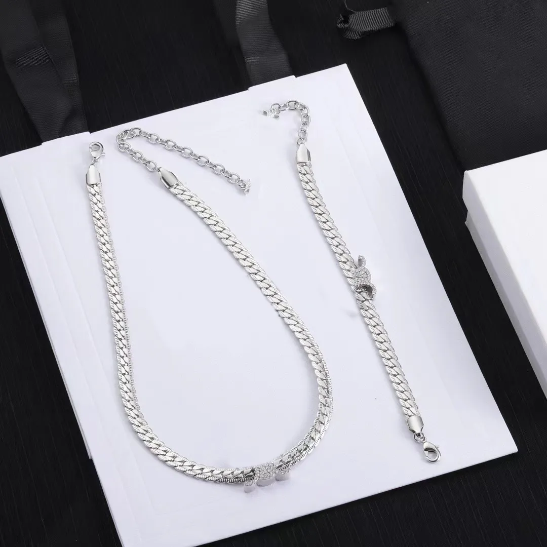 Luxury Designer Silver jewelry Set Fashion Chokers Necklace Charm Bracelet for women's party birthday gift jewelry High quality with box