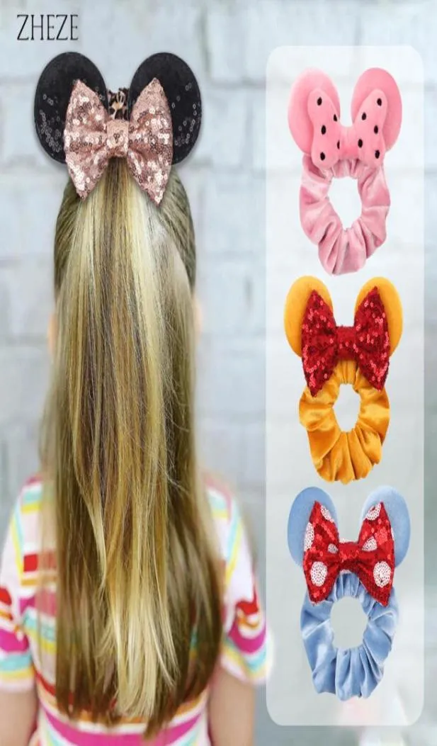 Wholes 10Pcs Lot Mouse Ears Velvet Scrunchie Elastic Rubber Ties Girls Rope Ponytail Holder Hairband Hair Accessories 2207088295214545699