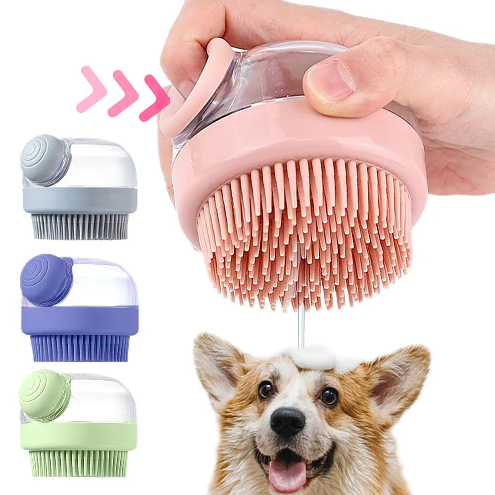 Grooming Press type Silicone Dog Brush Control flow rate Shampoo Puppycat Washing Dispenser Pet Grooming Brush Massage Shower Bath Brush