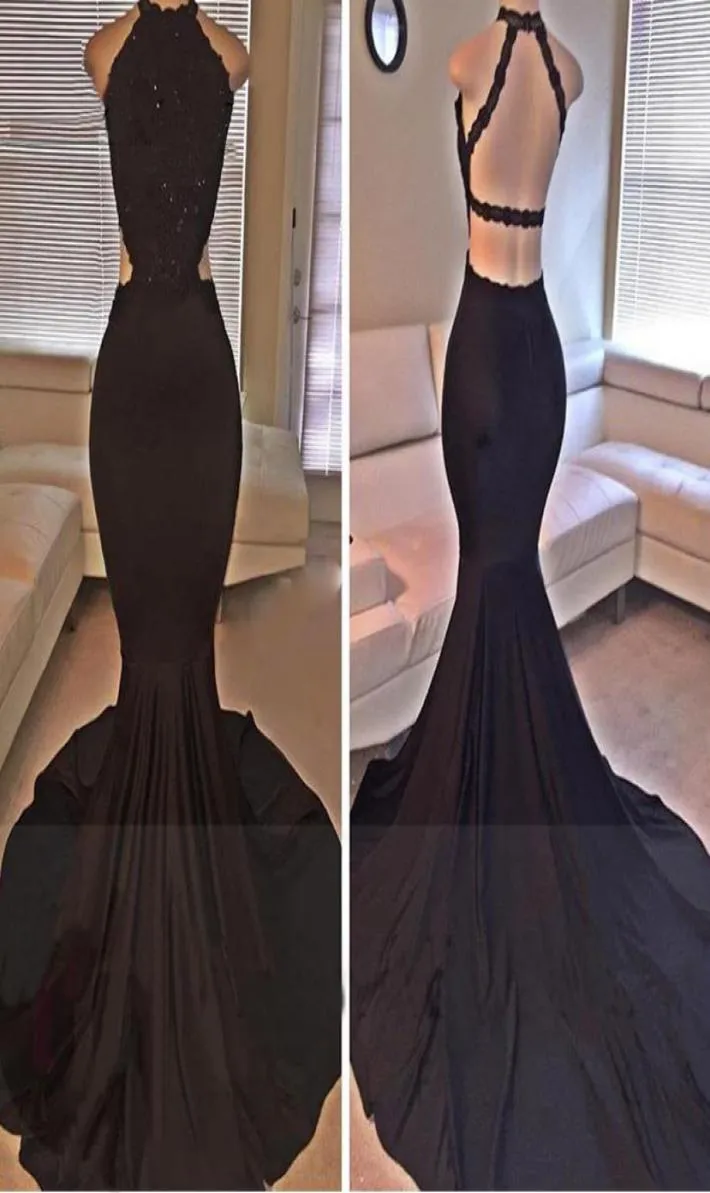 Сексуальные черные погребные атласные платья с длинными выпускными платья кружев