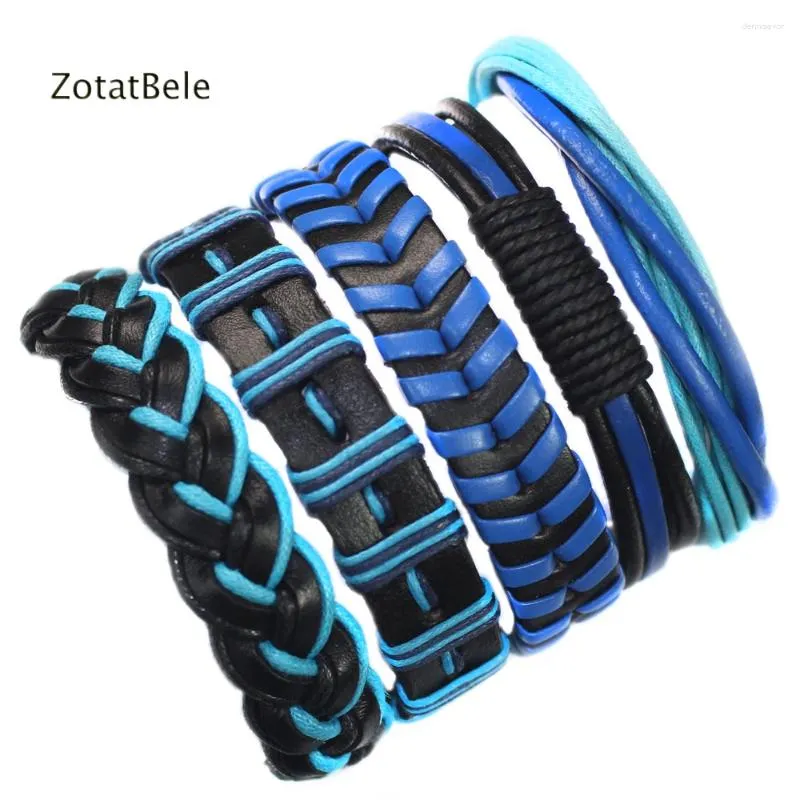 Bracelets de charme 5pcs Braceuses en cuir masculin pour hommes Blue Breded Corde Fashion Bracelet Bracelet Bijoux à lacets F22