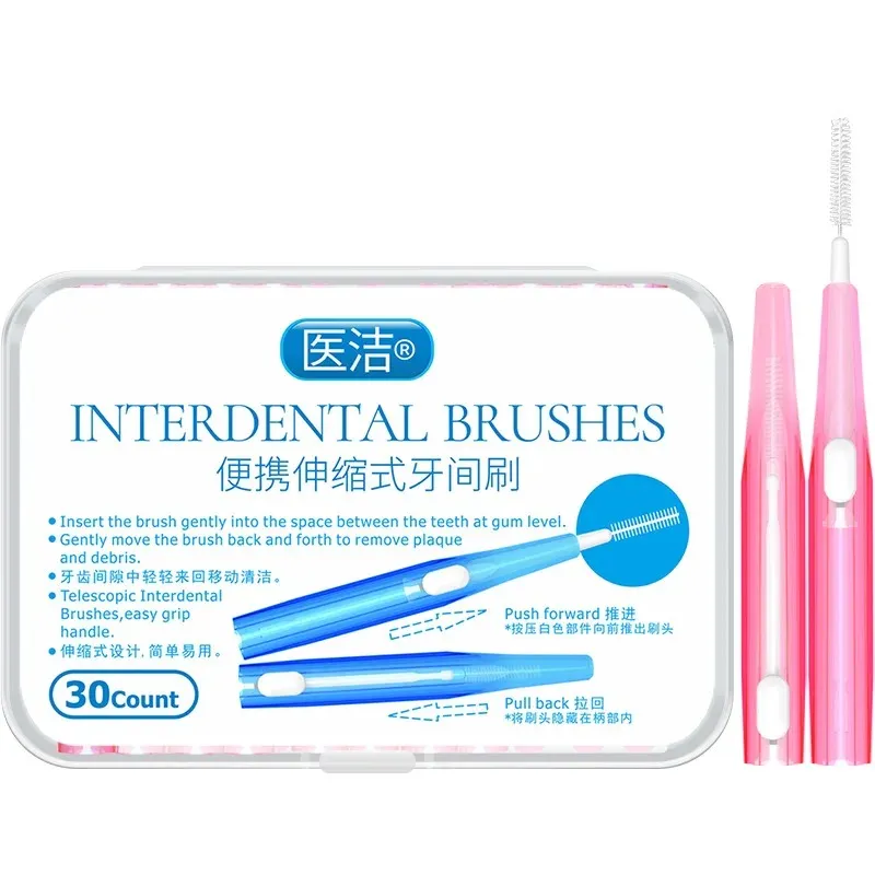 Infällbar interdental borste 30/låda interdental borste ortodontisk tandborste rengöring tand gap hängslen tand gap borste