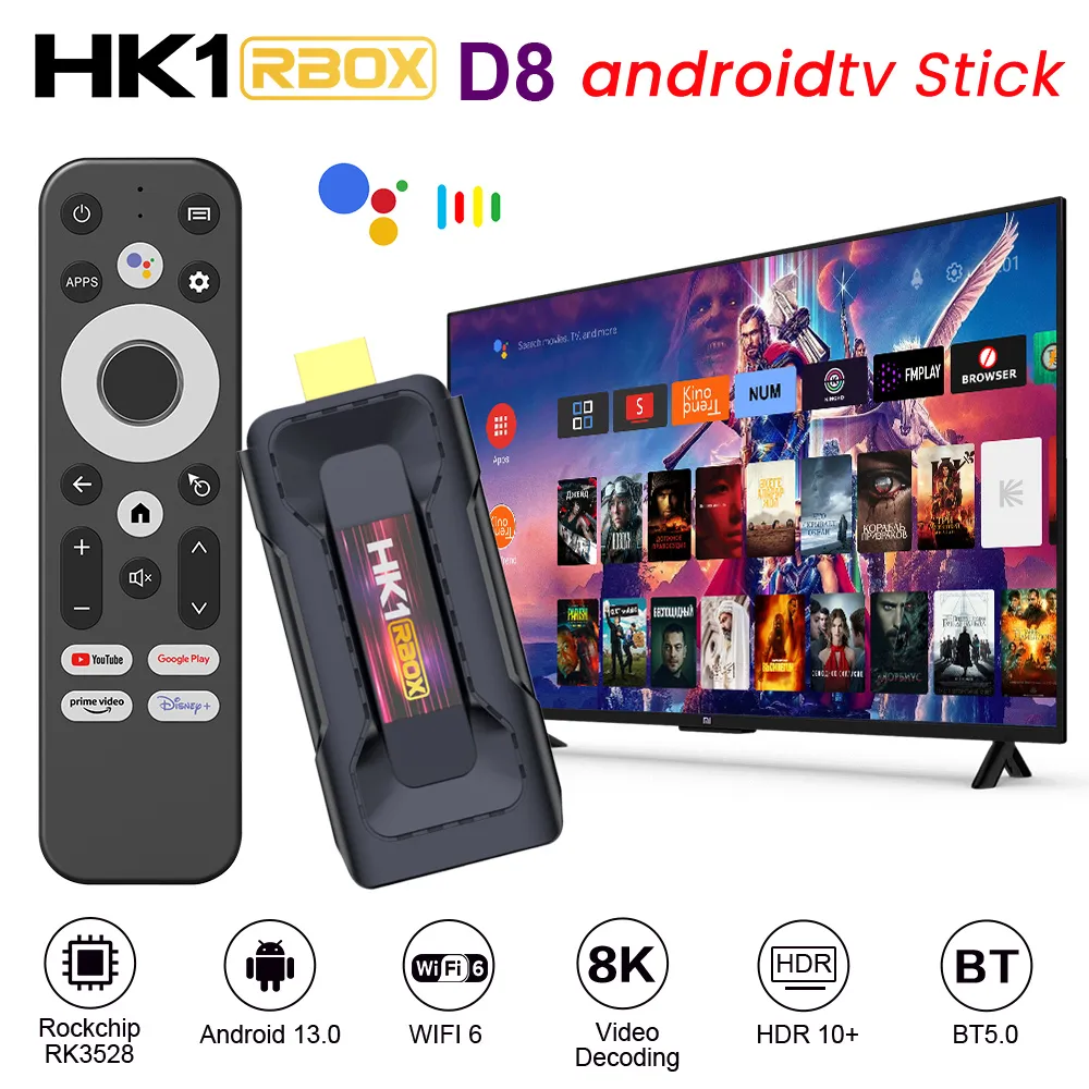 HK1 RBOX D8 Android 13 TV BOX RK3528 32GB 16GB 2.4G 5G WIFI6 BT 5.0 Global Media Player Set Top Receiver 8K MINI TV STICK