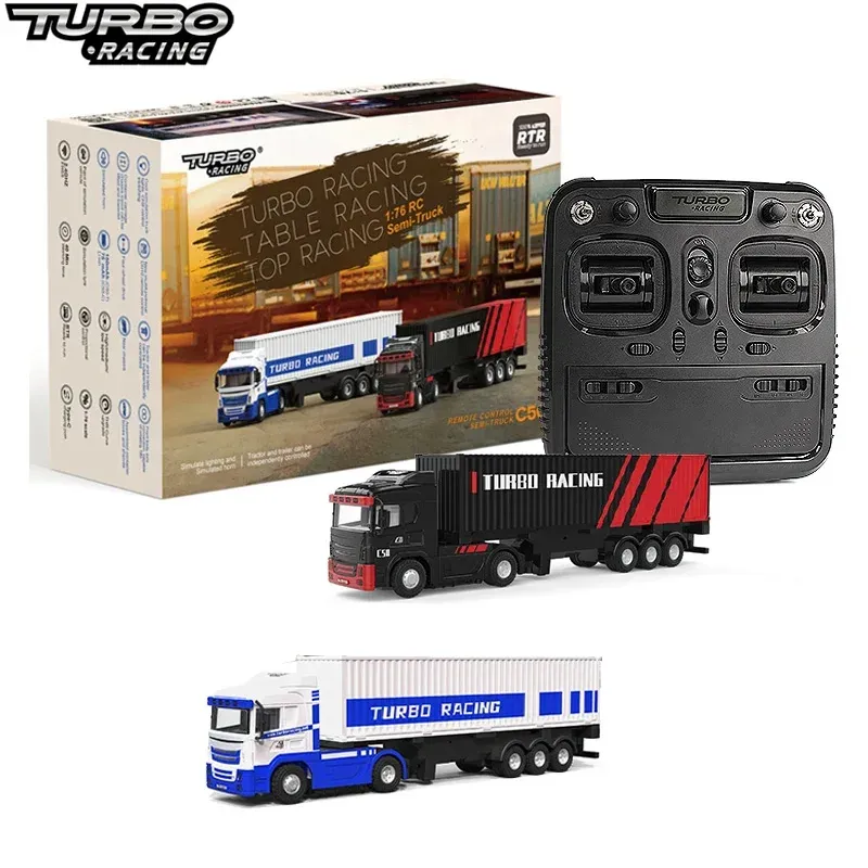 Car Tubro Racing 1:76 C50 10CH Detachable Attachable Remote Control Trailer Simulation Lights Horn Full Scale RC Trailer Model Toy