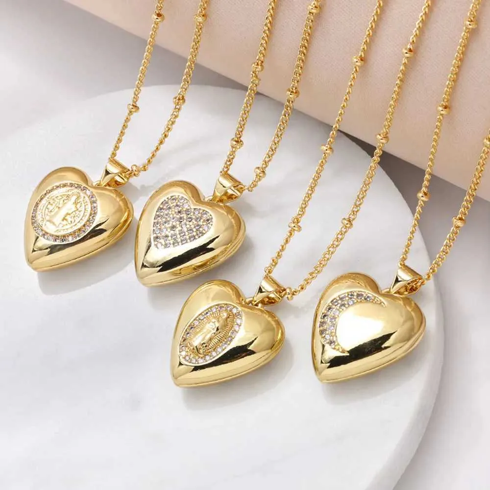 Nkev79 Heart Shaped Virgin Mary Pendant Necklace For Women 18K Gold ...