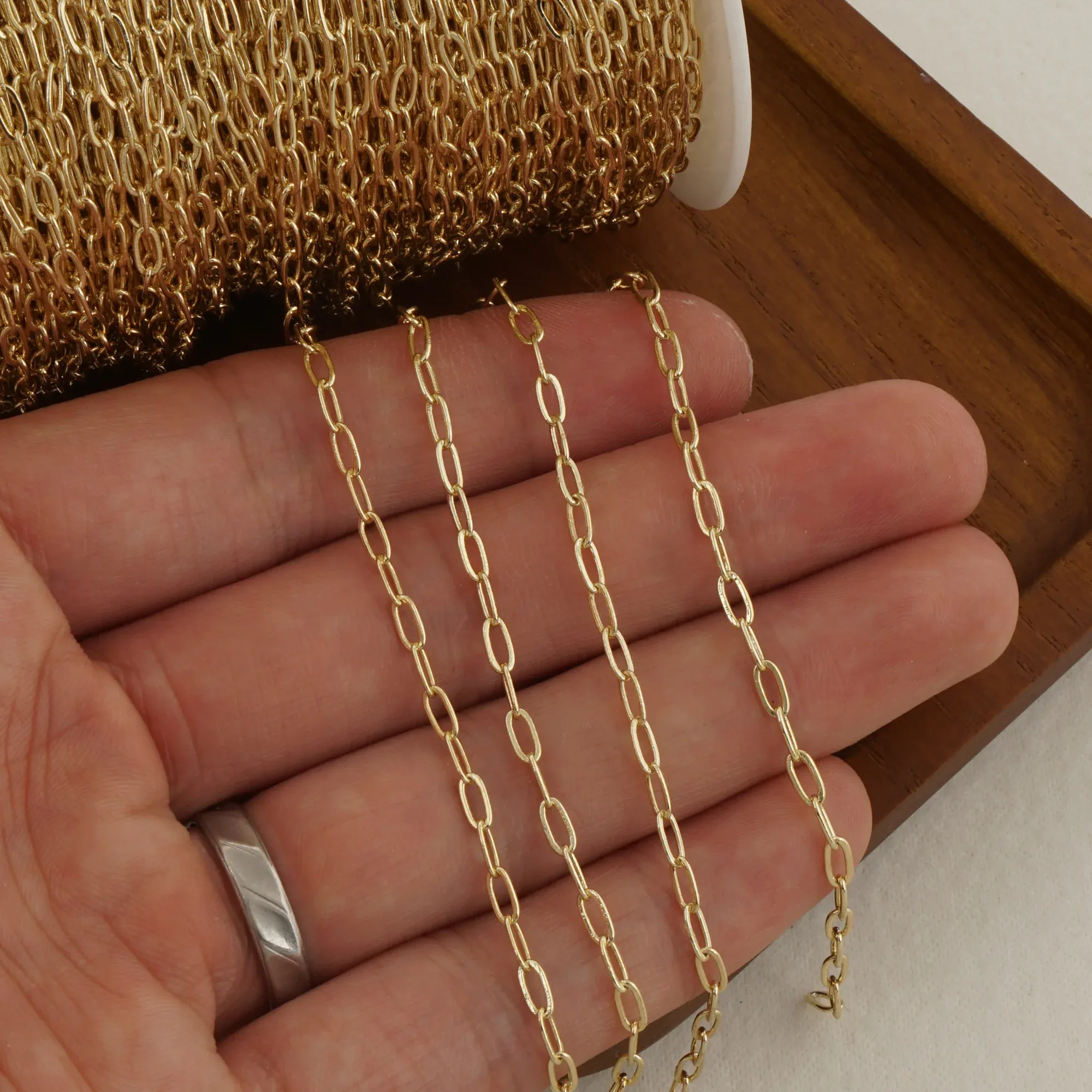 Strands 6 piedi 14K Clip di carta piena oro Cenura di gioielli personalizzati, braccialetto a catena di collegamento collana per la produzione di gioielli