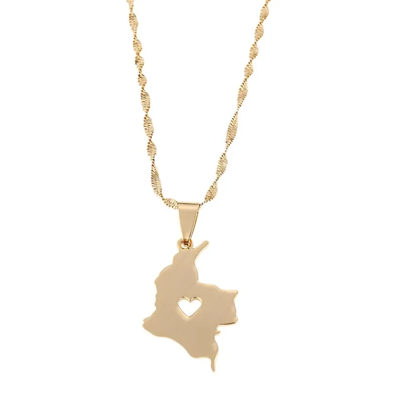 Stainless Steel Colombia Map Pendant Necklace Gold Color Jewelry Map of Colombian Jewelry3250