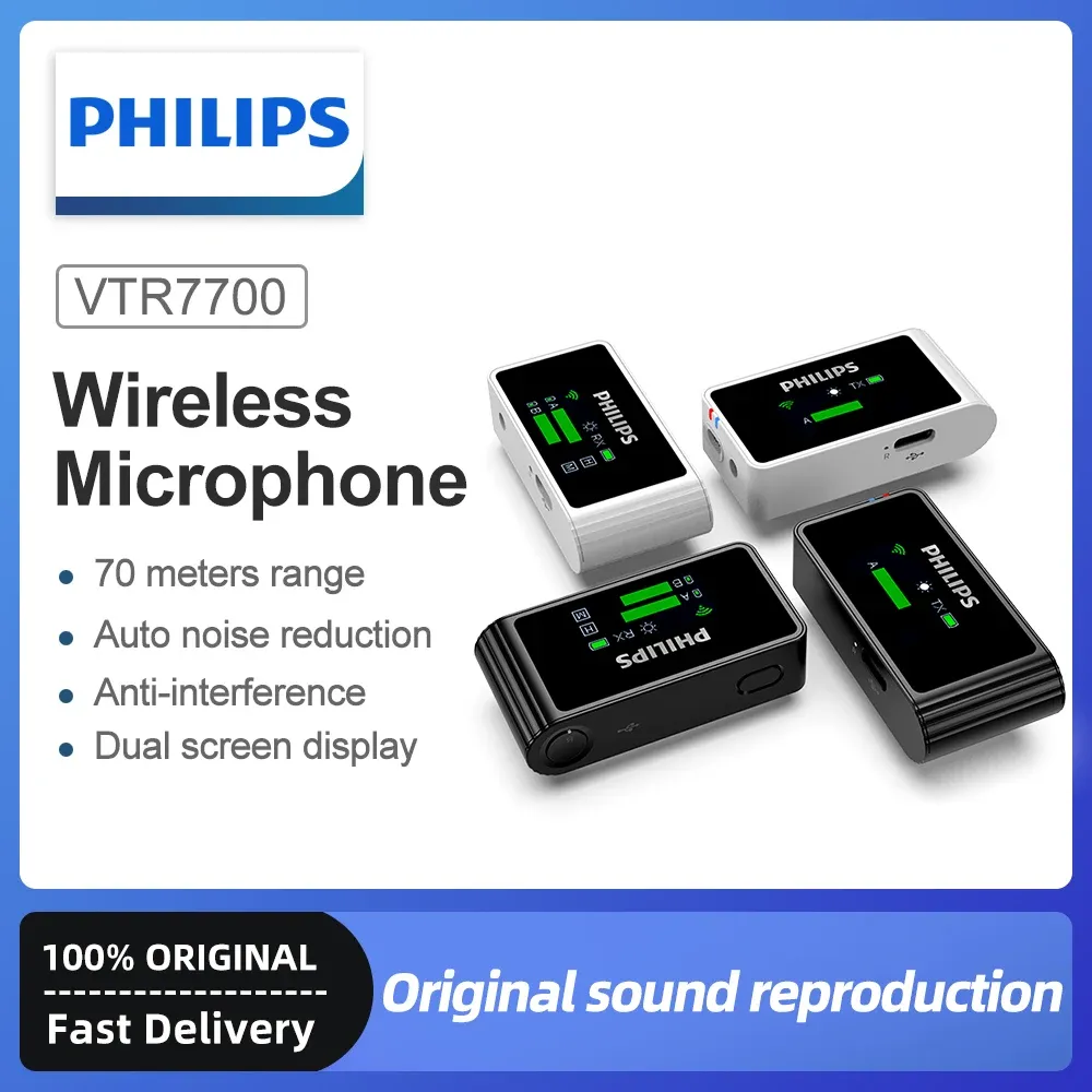 Mikrofone Philips VTR7700 Wireless Revers -Mikrofon -Automatikrausch -Reduzionssender und Empfänger Antiinterferenz Dualcreen -Anzeige