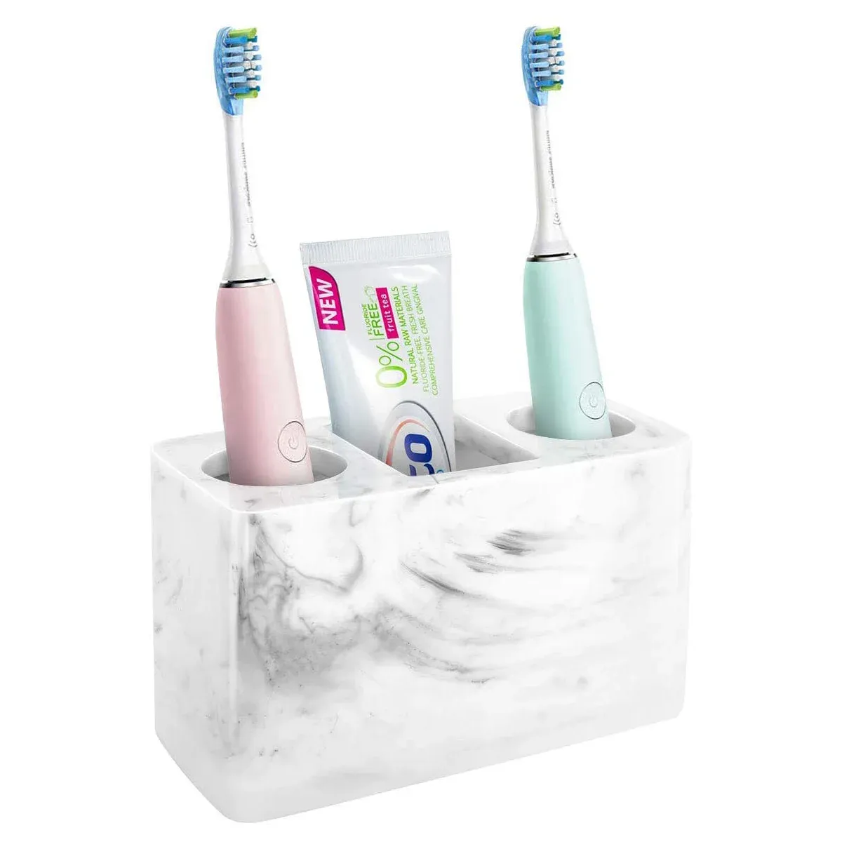 Support de brosse à dents, 3 emplacements grand support de dentifrice à brosse à dents électrique, rangement dentaire décoratif en résine pour accessoires de salle de bain