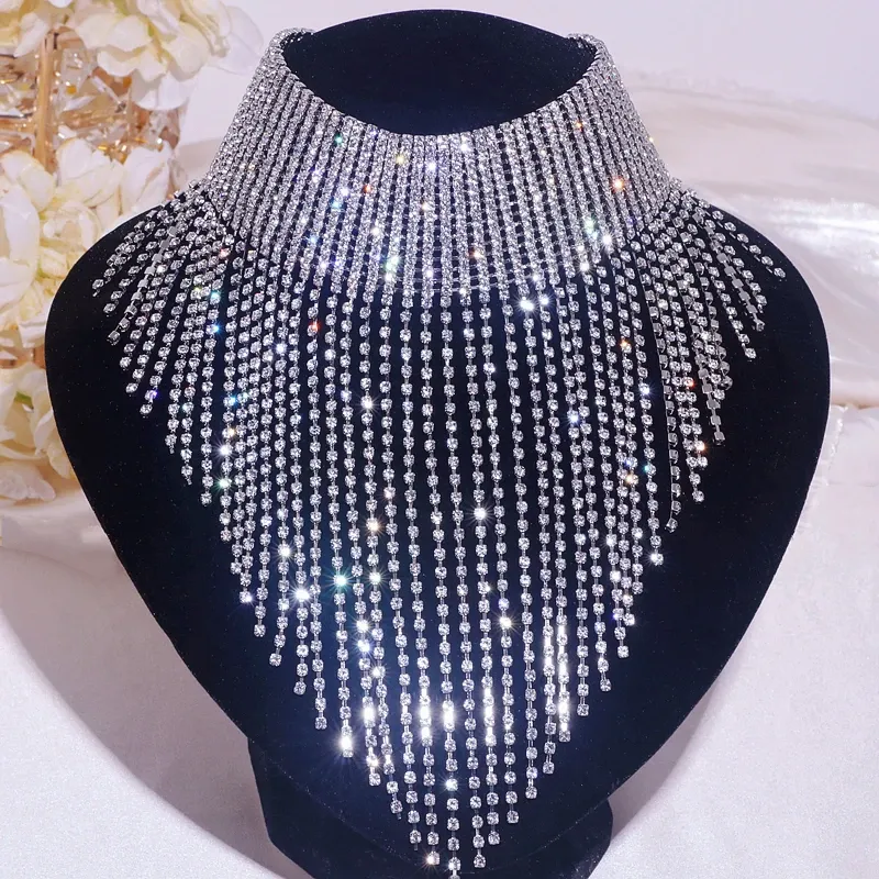 Collares Bucemio Shemian Rhinestone Cabello de gargantilla para mujeres Collares de cristal Long Tassel Declaración de accesorios de joyería sexy