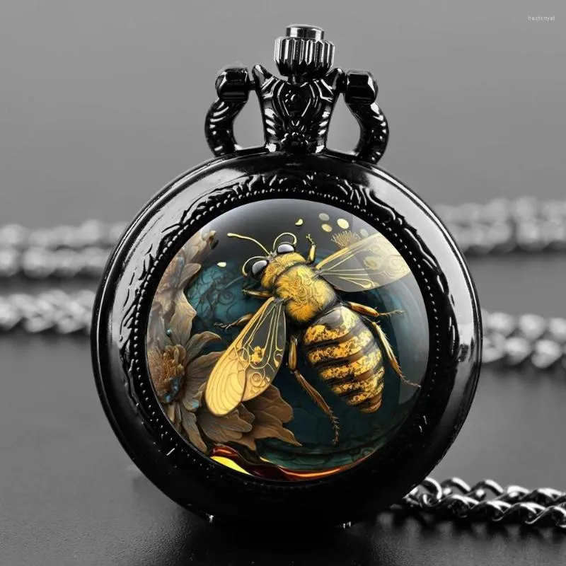 Montres de poche Vintage Watch Creative Honey Black Quartz Fob Chain Clock Pendant Collier pour hommes Femmes Gift